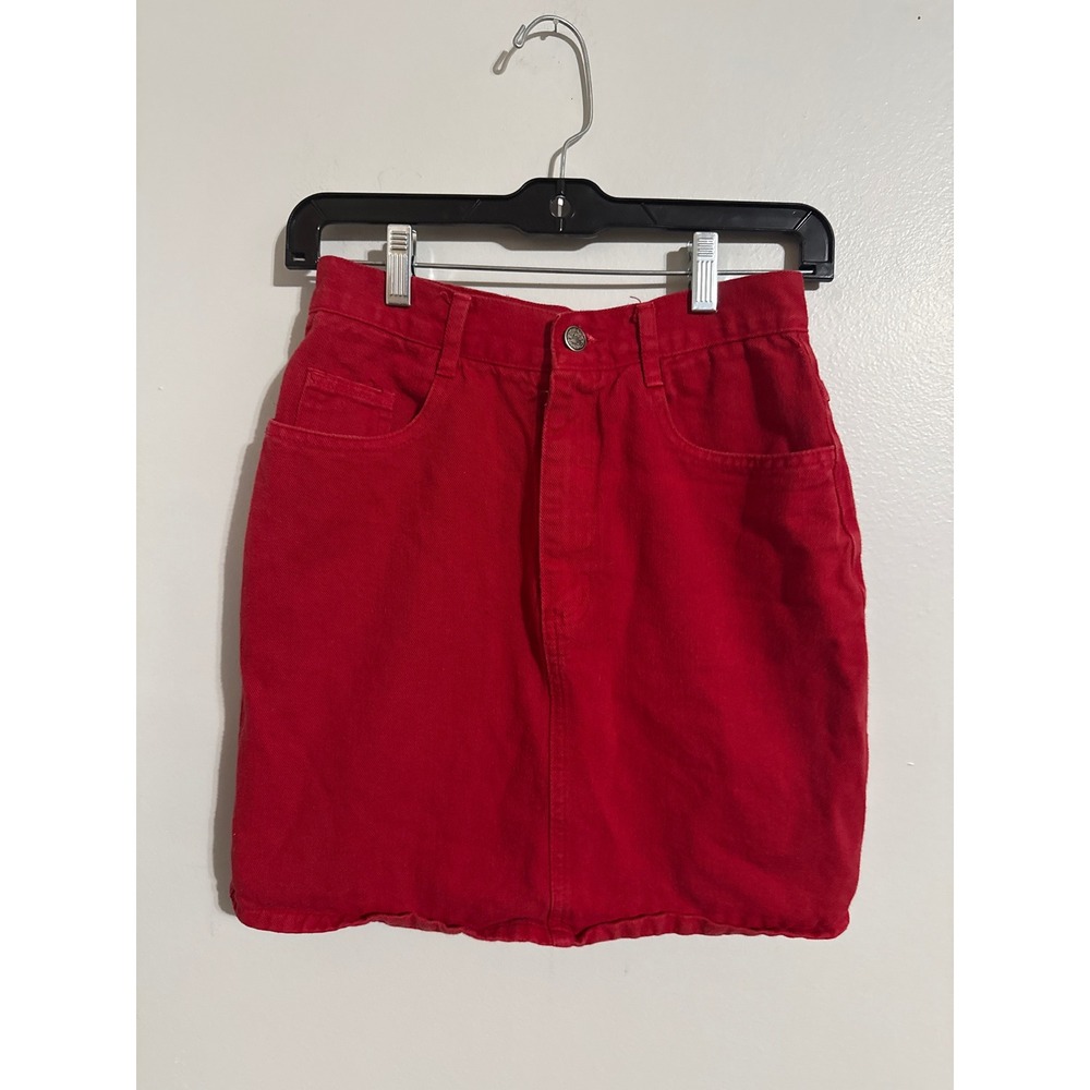 Paris Sport Club Vintage Red Denim Mini Skirt High Waisted Made in USA 7/8